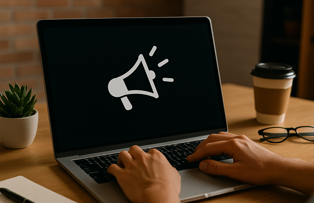 Personne travaillant sur une stratégie de communication digitale depuis un ordinateur portable