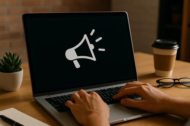 Personne travaillant sur une stratégie de communication digitale depuis un ordinateur portable